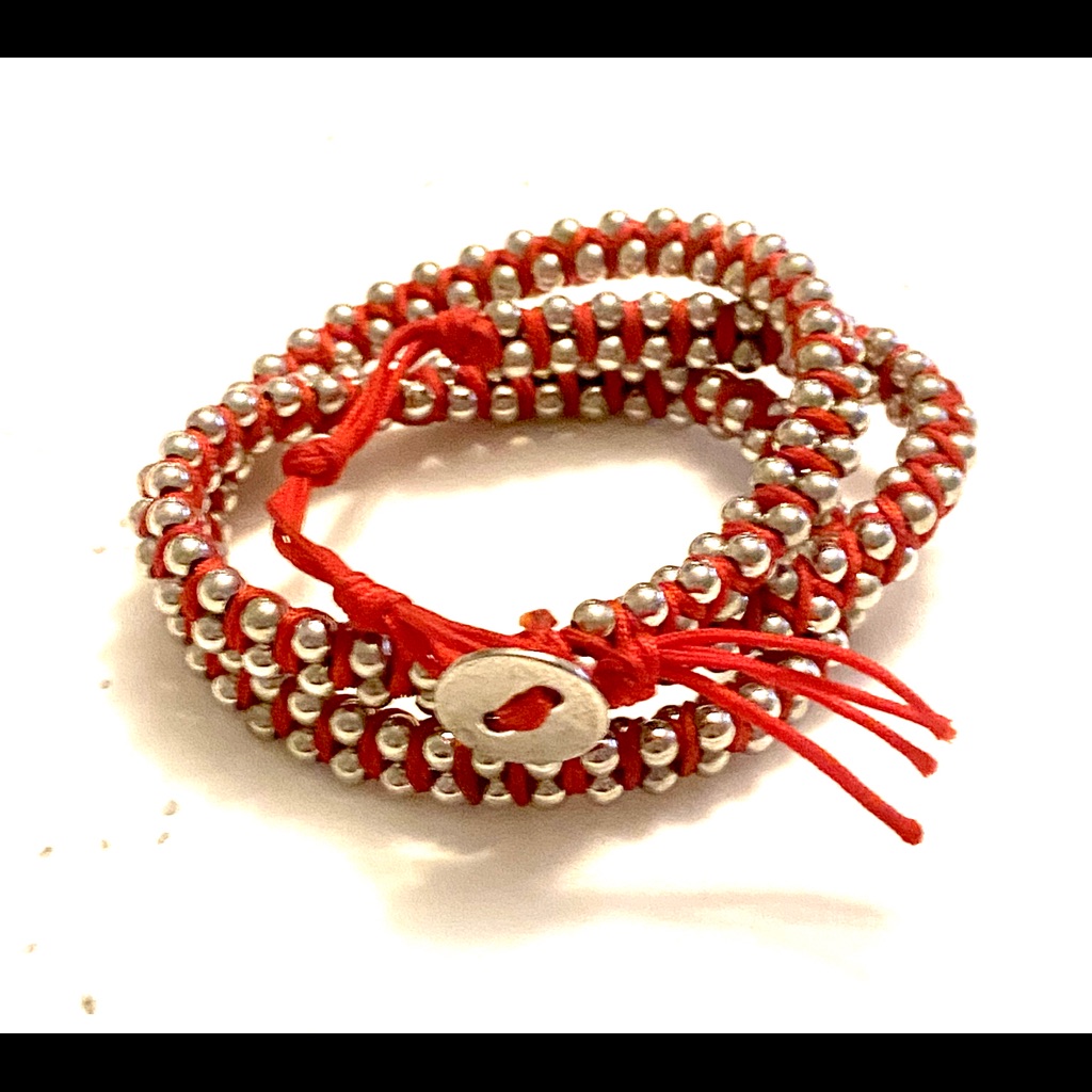 Lulu Dharma Red Silver Wrap Bracelet